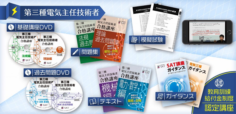 弊社自慢の教材を是非ご利用ください。フルカラーテキスト、講義動画DVD、5年分の過去問題、最新のEラーニングシステム。