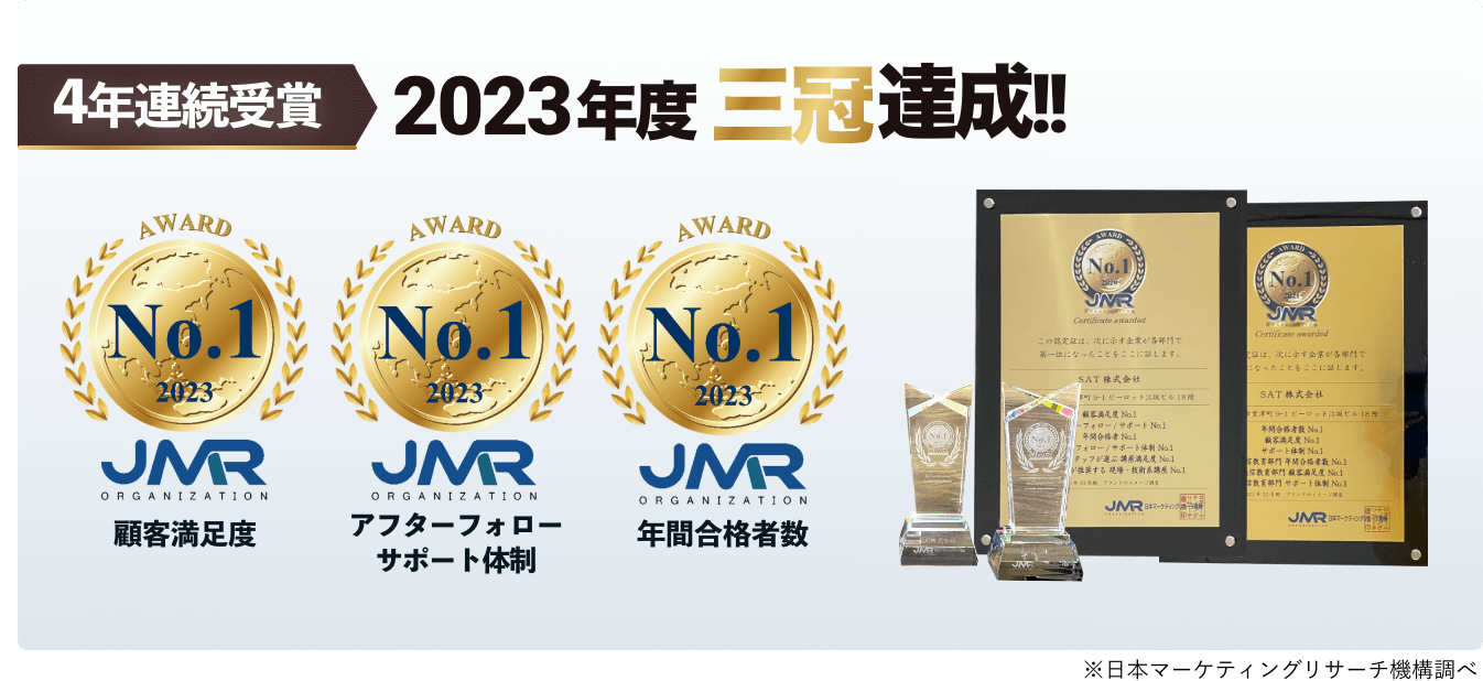 2022年度三冠達成!!顧客満足度・アフターフォローサポート・年間合格者数 NO.1