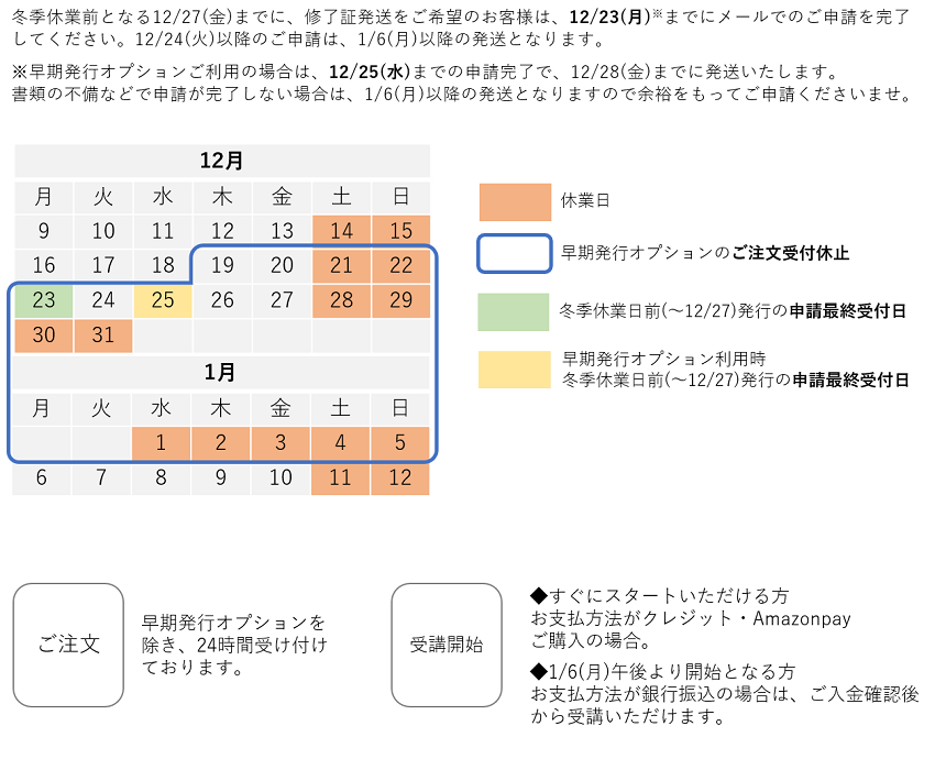 冬季休業のお知らせ